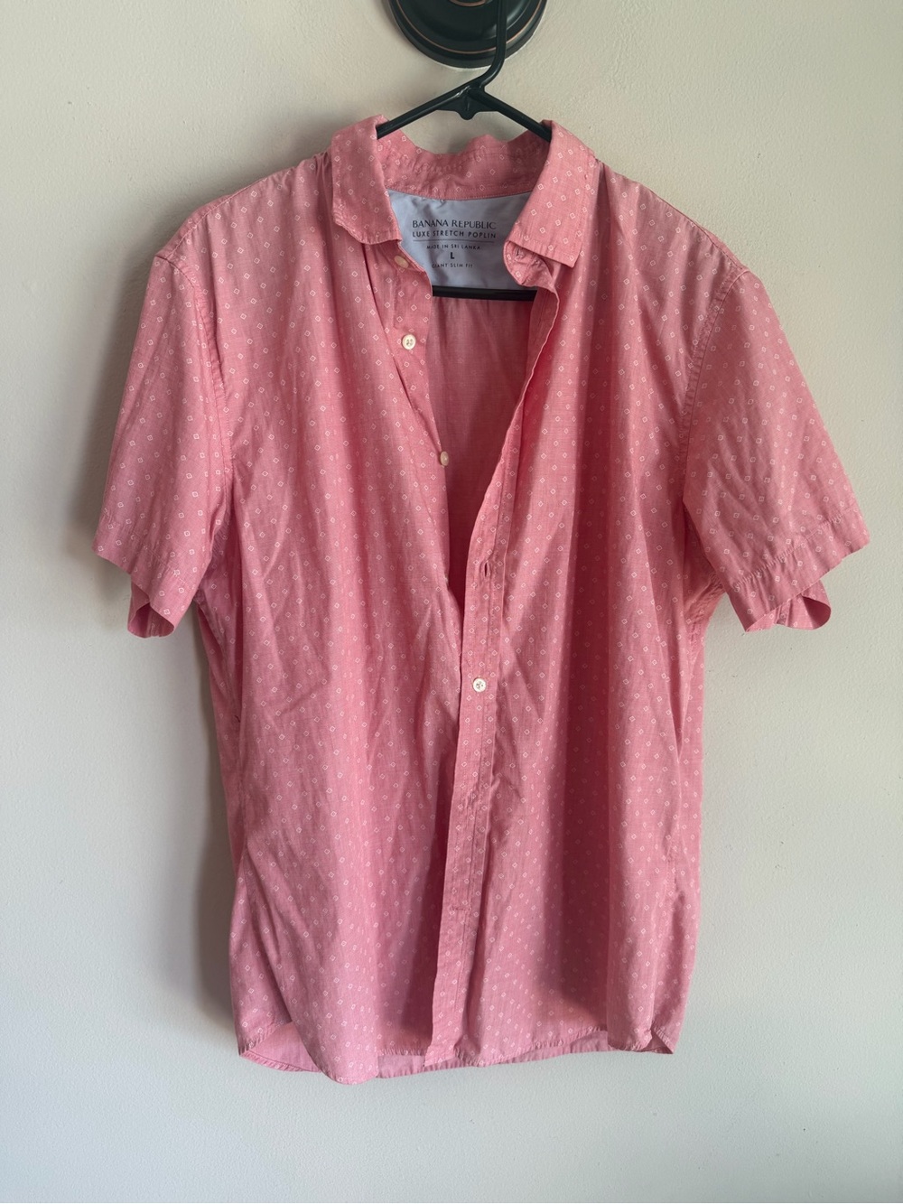 Banana Republic Luxe Stretch Poplin Shirt Mens Large Grant Slim Fit Pink Diamond